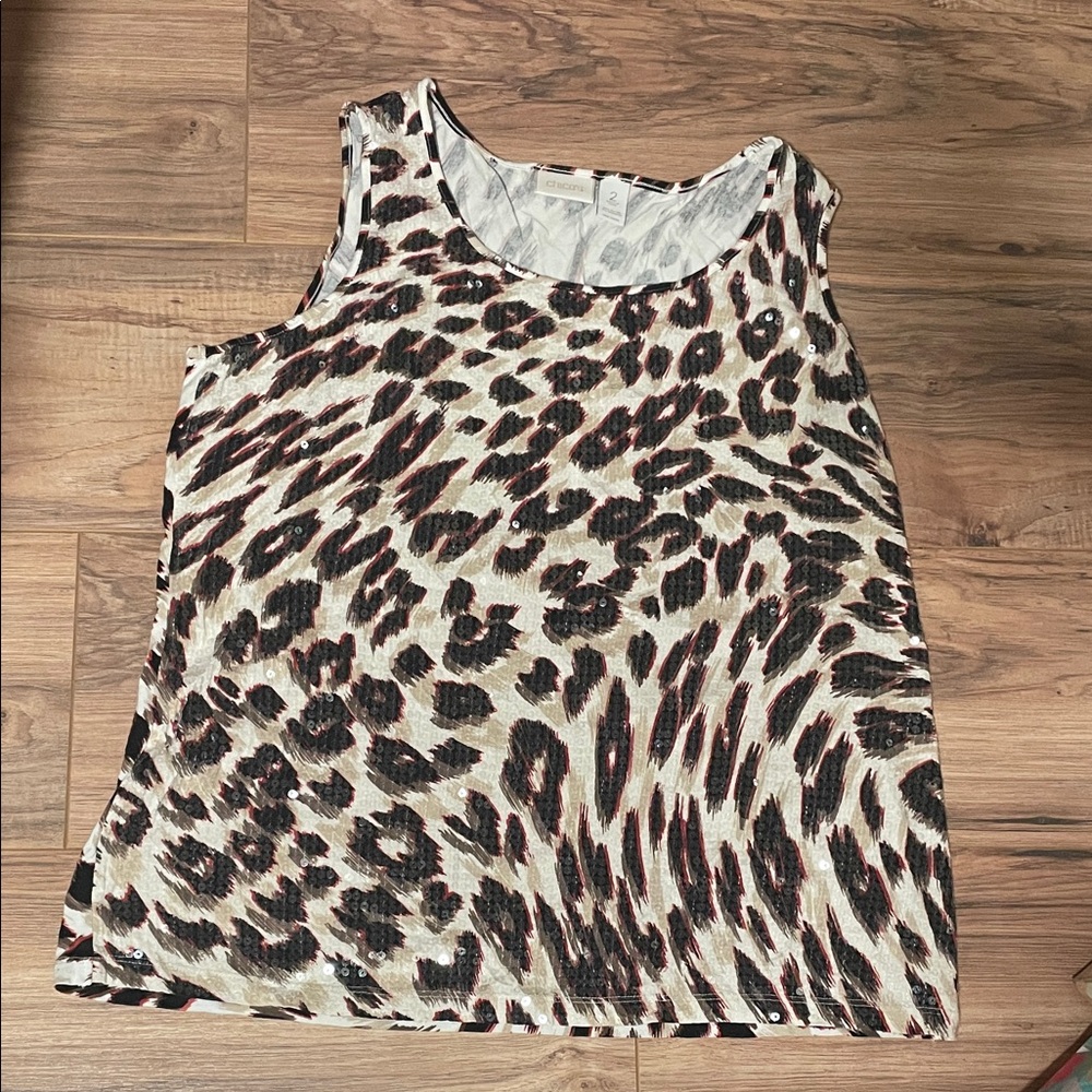 Chico's Black and Cream Animal Print Tank Top